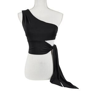 SILENCE + NOISE WOMEN'S BLACK ASYMMETRICAL ONE-SHOULDER TOP, SIZE SMALL